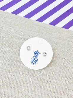 Cubic Zirconia Initial Stud Earrings - White Gold