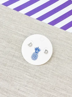 Cubic Zirconia Initial Stud Earrings - White Gold