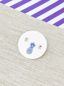 Cubic Zirconia Initial Stud Earrings - White Gold