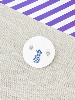 Cubic Zirconia Initial Stud Earrings - White Gold