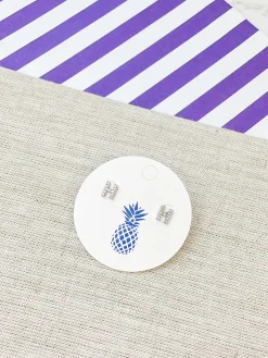 Cubic Zirconia Initial Stud Earrings - White Gold