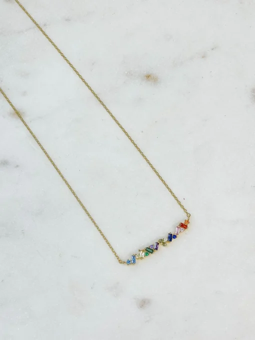 Cubic Zirconia Rainbow Baguette Bar Pendant Necklace