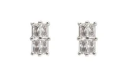 Cubic Zirconia Rectangle Cut Stud Earrings - Silver