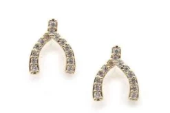Cubic Zirconia Wishbone Stud Earrings - Gold