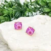 Dahlia Flower Print Crystal Stud Earrings - Purple