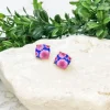 Dahlia Flower Print Crystal Stud Earrings - Navy