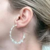 Dainty White Flower Gold Hoop Earrings