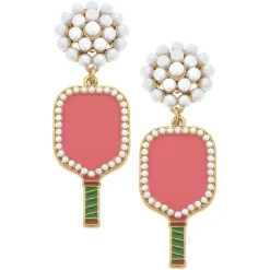 Ellie Pickleball Pearl Cluster Drop Earrings - Pink