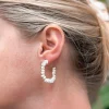 Elongated Pearl Hoop Earrings