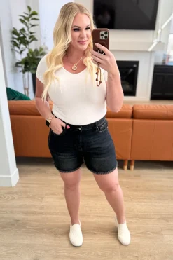 Ember High Rise Control Top Fray Hem Shorts by Judy Blue