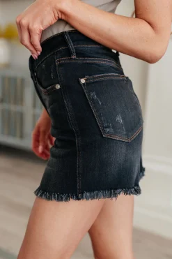 Ember High Rise Control Top Fray Hem Shorts by Judy Blue