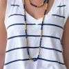 Endless Beaded Long Necklace - Navy Blue & Gold