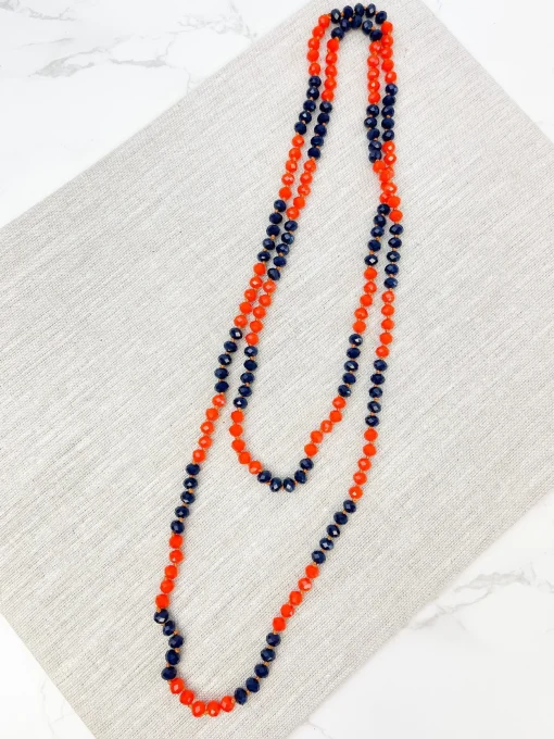 Endless Beaded Long Necklace - Orange & Navy Blue