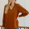 Enjoy This Moment V Neck Blouse In Toffee