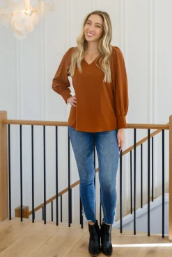 Enjoy This Moment V Neck Blouse In Toffee