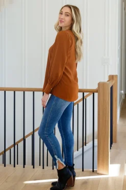 Enjoy This Moment V Neck Blouse In Toffee