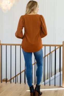 Enjoy This Moment V Neck Blouse In Toffee