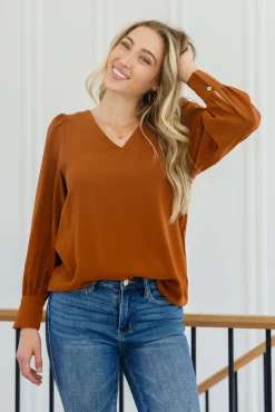 Enjoy This Moment V Neck Blouse In Toffee