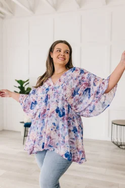 Fabled in Floral Draped Peplum Top in Blue