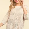 Floral Crochet Sweater Top - Oatmeal (Ships in 1-2 Weeks)