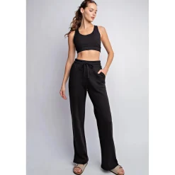 French Terry Straight Leg Pants by Rae Mode - Black
