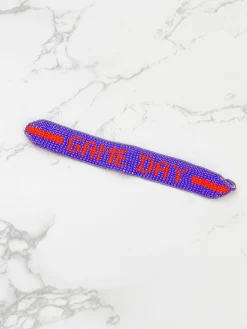 'Game Day' Beaded Adjustable Bracelet - Purple & Orange