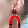 Game Day Beaded Arch Dangle Earrings - Red & Black