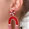 Game Day Beaded Arch Dangle Earrings - Burgundy & White