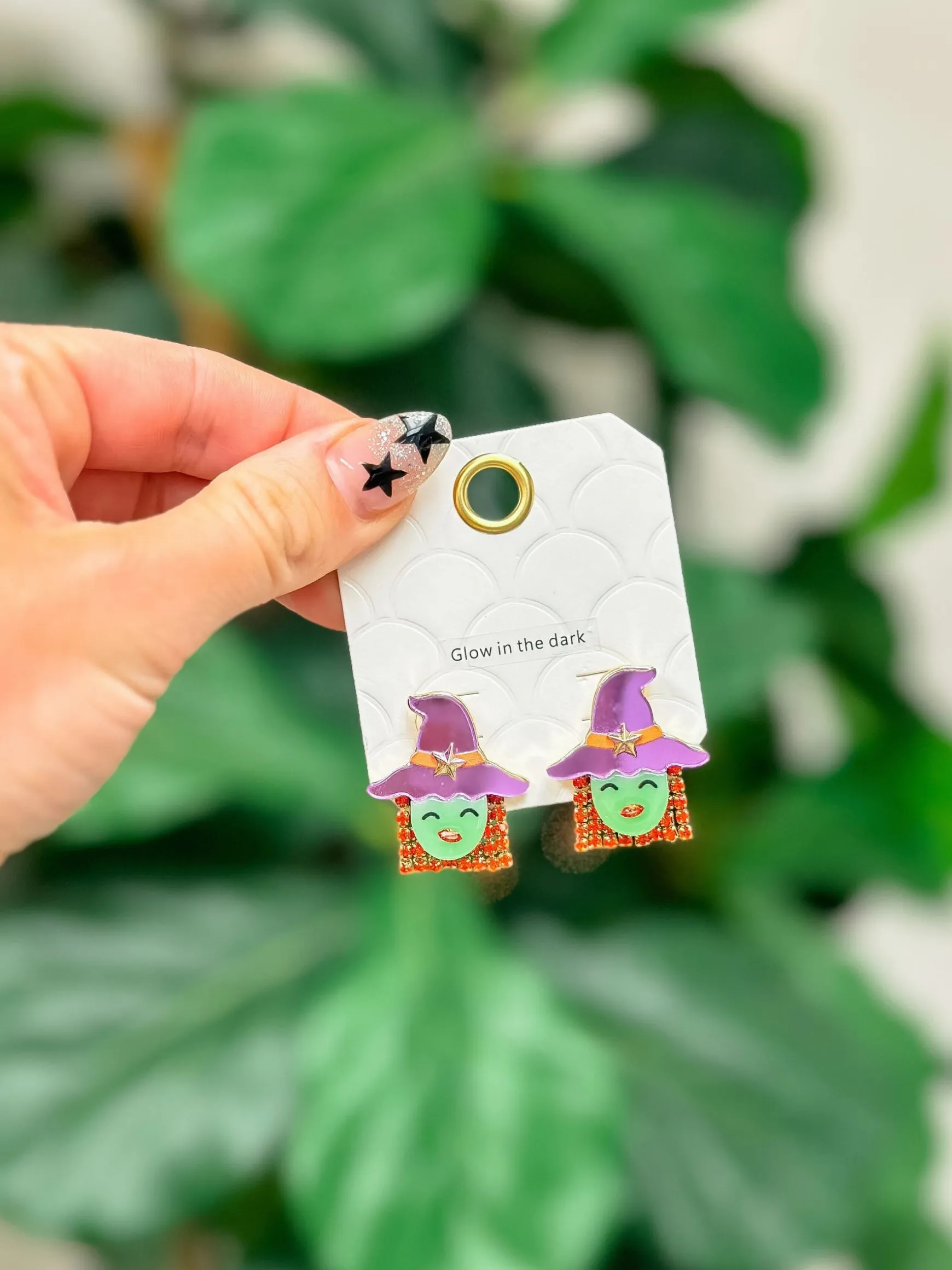Glow In The Dark Witch Stud Earrings
