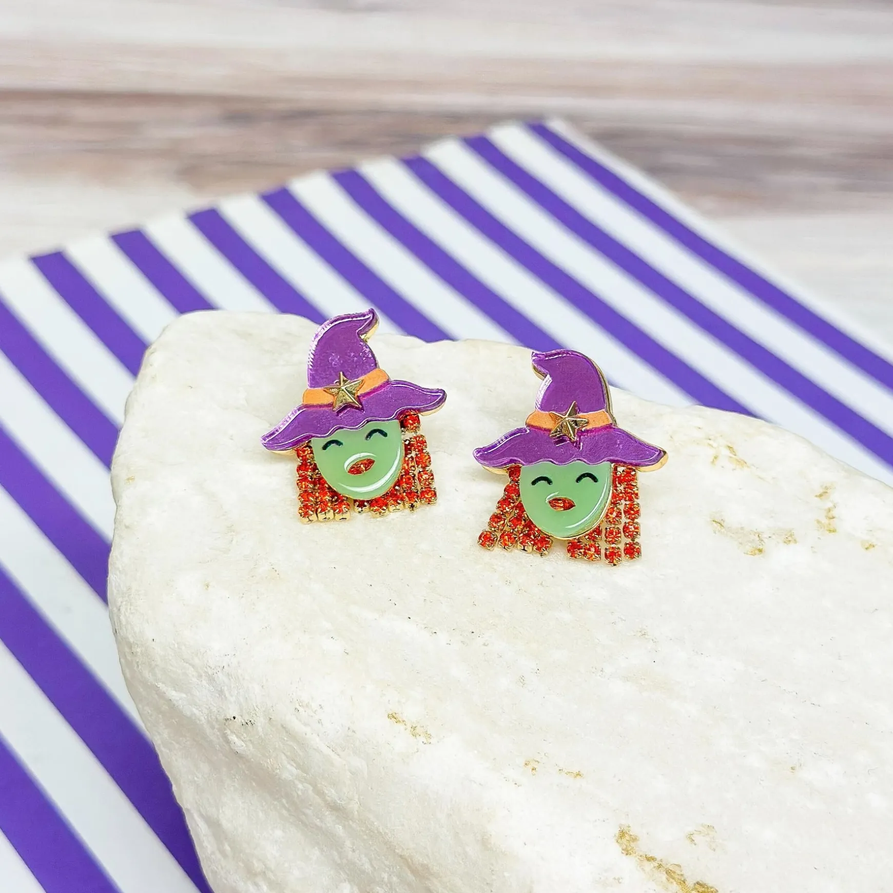 Glow In The Dark Witch Stud Earrings