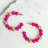 Gold & Color Bead Hoop Earrings - Pink
