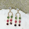 Gold & Glass Bead Arch Dangle Earrings - Multi