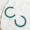 Gold Studded Hoop Earrings - Teal
