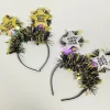 'Happy New Year' Star Glitter Light-Up Gold & Black Headband