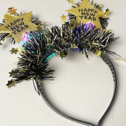 'Happy New Year' Star Glitter Light-Up Gold & Black Headband