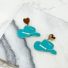 Heart Cowboy Hat Enamel Dangle Earrings - Blue