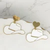 Heart Cowboy Hat Enamel Dangle Earrings - White