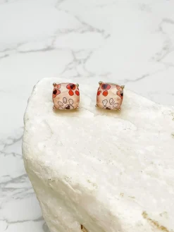 Heart Paw Print Glass Stud Earrings