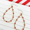 Heart-Studded Teardrop Dangle Earrings - Red