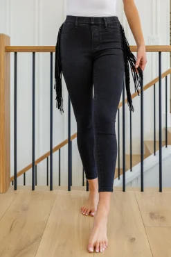 Hilary Side Fringe Skinny Jegging In Black by Judy Blue