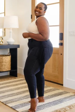 Hilary Side Fringe Skinny Jegging In Black by Judy Blue