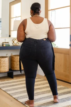 Hilary Side Fringe Skinny Jegging In Black by Judy Blue