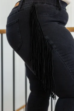 Hilary Side Fringe Skinny Jegging In Black by Judy Blue