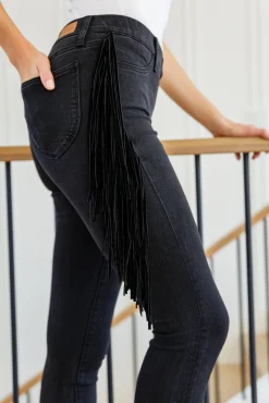 Hilary Side Fringe Skinny Jegging In Black by Judy Blue