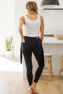 Hilary Side Fringe Skinny Jegging In Black by Judy Blue