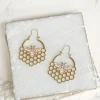 Honeycomb Metal Dangle Earrings - Gold