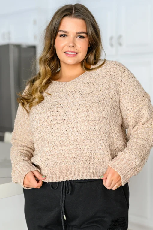 Irish Coffee Knitted Crop V Neck Sweater