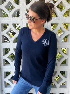 Jules Monogrammed V-Neck Sweater (Ships in 2-3 Weeks)