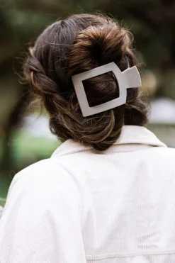 Large Teleties Flat Square Clip - Silver Flames