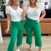 Lisa High Rise Control Top Wide Leg Crop Jeans by Judy Blue - Kelly Green